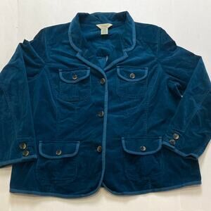 L.L. Bean Women's Plus Size 2x Blue Teal Corduroy Button up Blazer Jacket